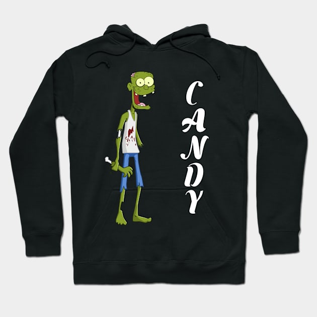 Funny Halloween Cute Green Zombie Monster Candy Hoodie by CharJens